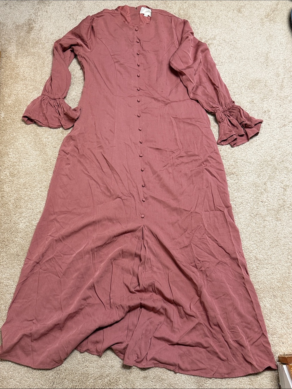 Veiled Button-Front Women's Dress in Dusty Rose